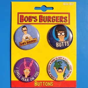 Bob's Burgers 4 Button Set, Made by Ata-Boy, Tina, Louise, Gene, Bob
